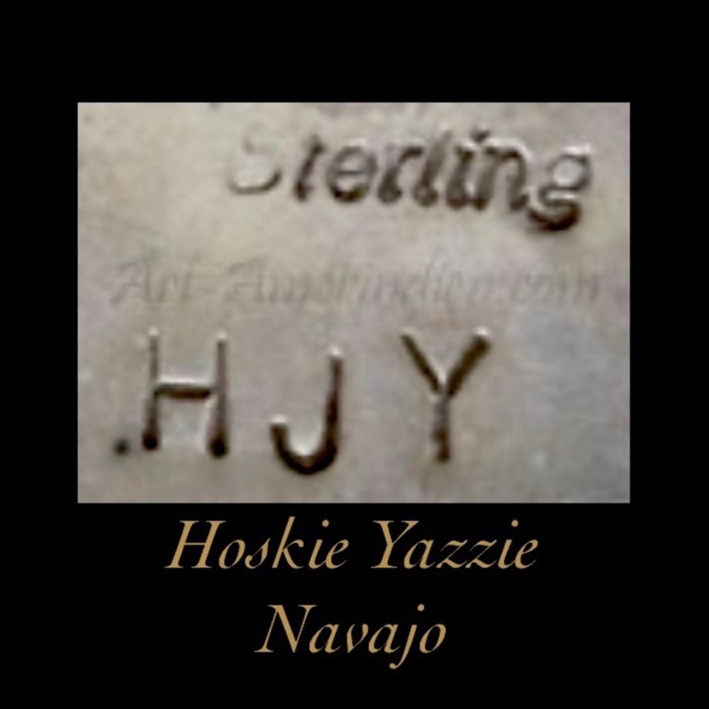 Signed - Hoskie Yazzie, Navajo. Vintage Sterling Silver Turquoise Ring - Picture 6 of 7